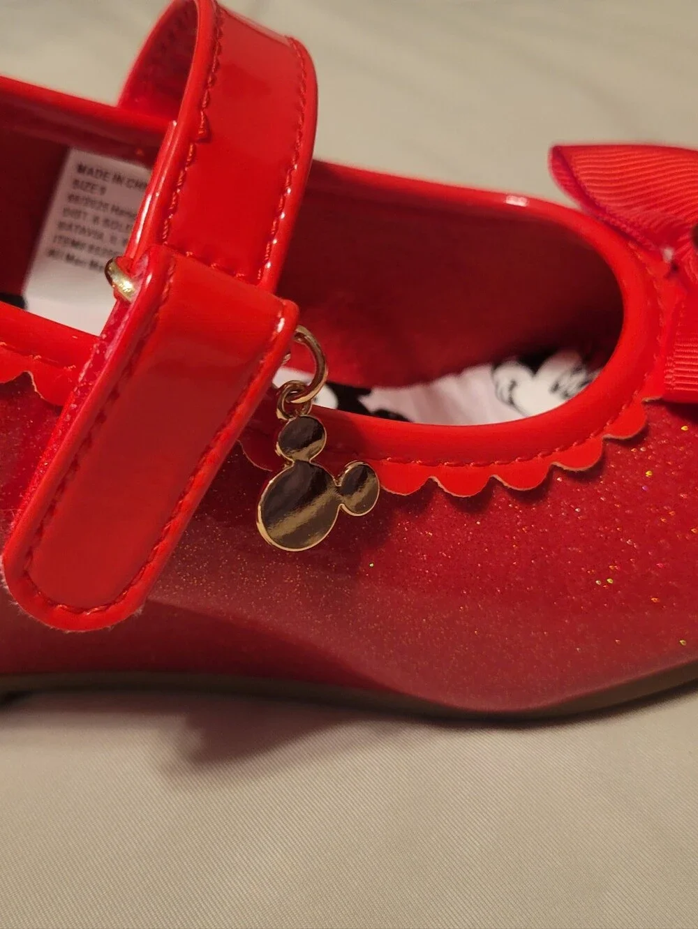 Disney Minnie Mouse Red Glitter Bow Wedge Dress Up Shoes Sz 9 Toddler